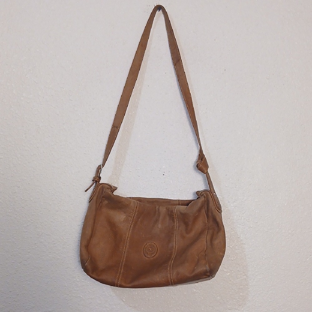 Vintage Brown Leather Crossbody Bag Adjustable Strap Hobo Shoulder Bag